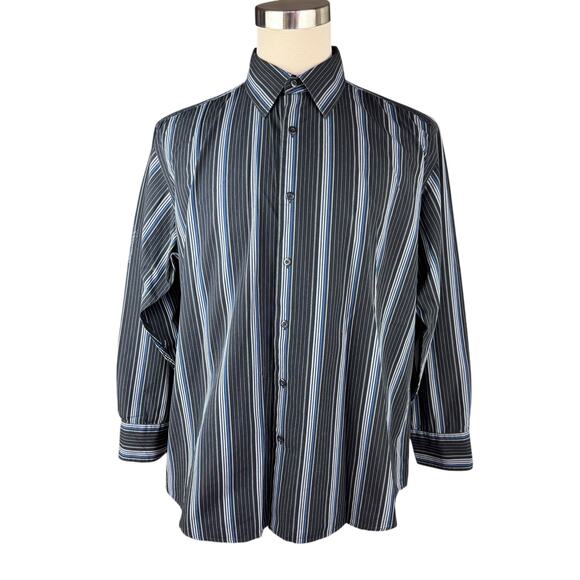 Alfani Men's XL Classic Fit Striped Button Down Shirt, Black & Blue 100% Cotton - Picture 1 of 7